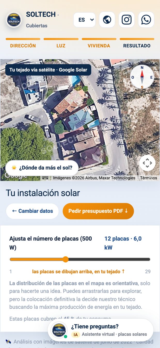 Tejado con placas en el móvil