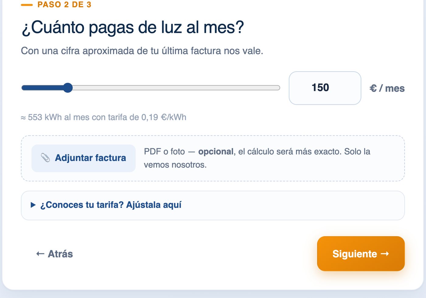 Paso 2: cuánto paga de luz al mes