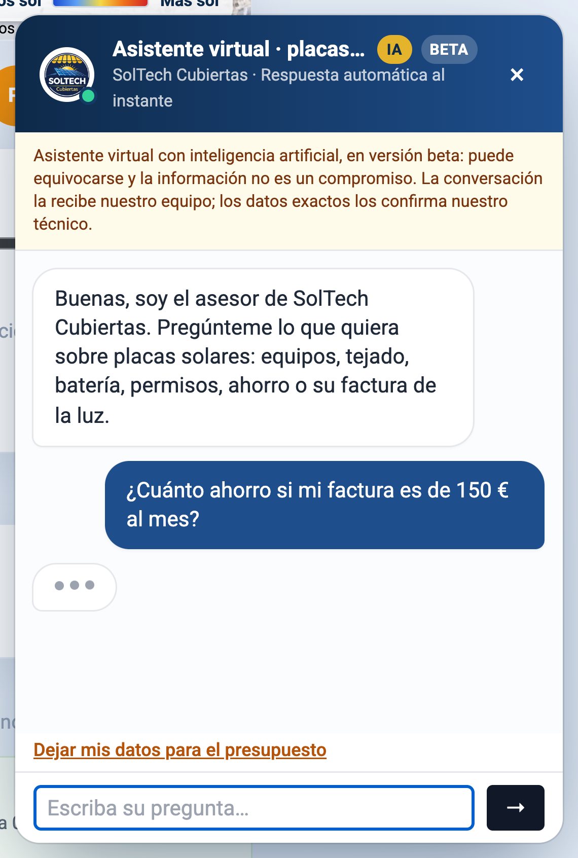 El asistente pasa la pregunta de precio al técnico